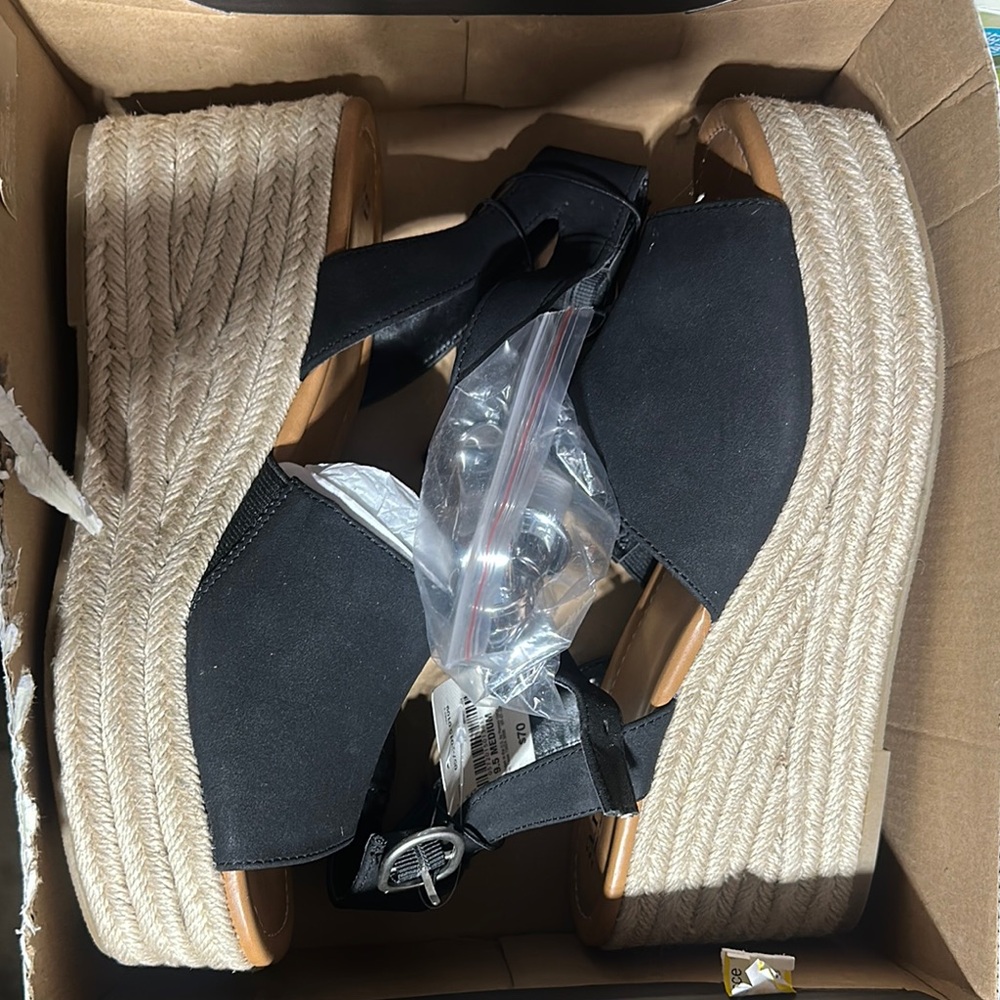 a.n.a Black Wedge Espadrilles with Lace-Up Ankle Straps